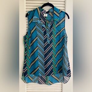 CAbi Blue and Green Chevron Blouse Size Large